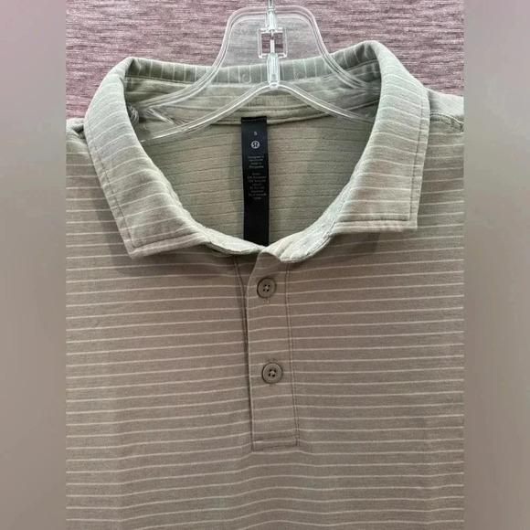 Lululemon Men’s Evolution Short Sleeve Polo Shirt Size Small Stripe Green White - Picture 4 of 7
